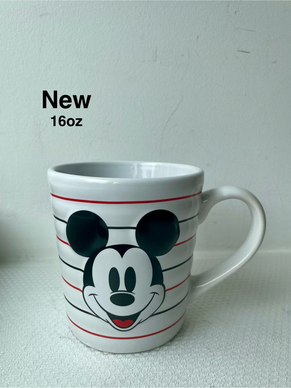New Disney MICKEY MOUSE Embossed Face Striped 16oz Ceramic Mug ⭐️⭐️⭐️